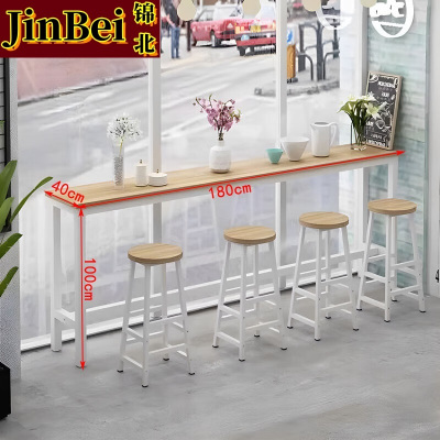 锦北家用吧台奶茶店高脚桌商业长条桌酒吧台桌椅组合180*40*100+4凳