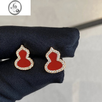 JiMi麒麟葫芦迷你耳钉女红玉髓白贝母翡翠耳饰银银玫瑰金耳环百搭