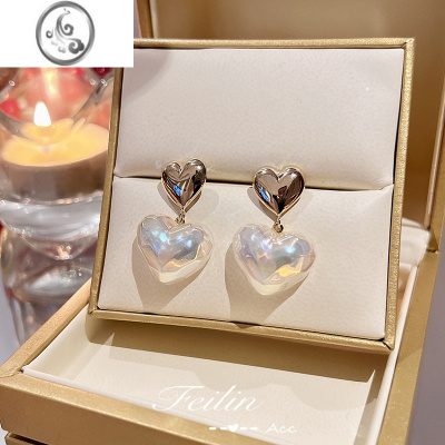 JiMi韩国珍珠耳饰爱心耳环2023年新款潮银银耳钉女小众设计感高级夏季