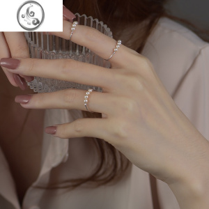 JiMi925银银戒指女小众设计珍珠冷淡风高级复古ins潮食指开口调节尾戒 珍珠戒指一个