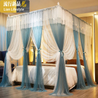 新款双层公主三开蚊帐加密落地支架1.8米1.5m床双人家用2.0x2.2 三维工匠