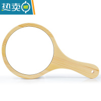 敬平美容院专用化妆镜女手柄纹绣手持手拿便携随身单面小镜子圆形 原木色镜子 | 大号便携式用镜