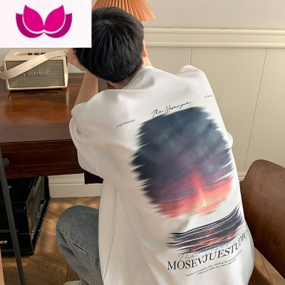 七斓@ 240g落日印花短袖t恤男潮牌宽松休闲半袖体恤衫