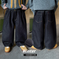 童酷男童冬季新款韩版后袋红色刺绣宝宝一体绒加厚儿童牛仔裤