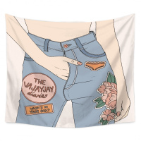 美帮汇欧美鲜花墙面装饰背景布布艺墙挂布挂毯床头卧室房屋遮挡 图四 绒布130高*150宽厘米(横款)