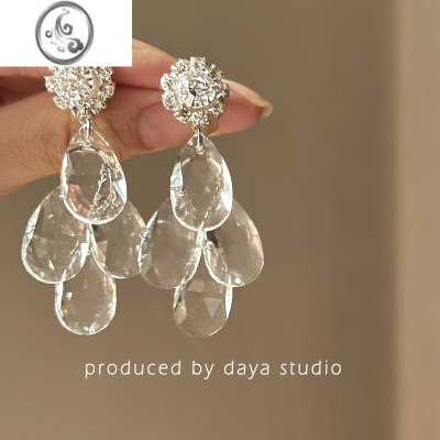JiMi夏加尔夜晚 超仙法式复古透明水滴锆石耳环轻奢高级感设计ins耳钉