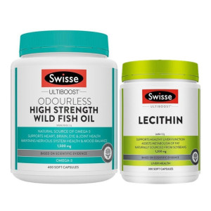 保税直发-Swisse大包装无腥味鱼油胶囊1500mg400粒*1瓶+大豆卵磷脂胶囊300粒*1瓶 澳洲进口