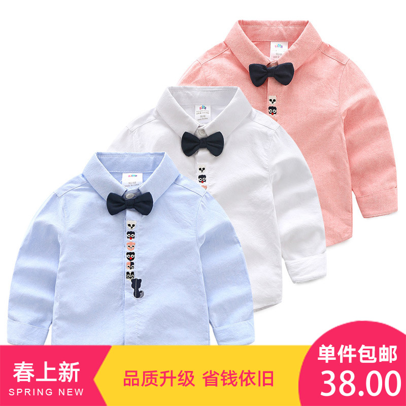 宝宝长袖衬衫 2018春装新款男童童装儿童蝴蝶结翻领上衣tx-9259