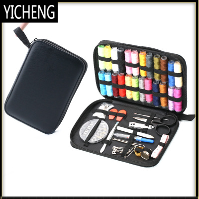 家用缝衣针线盒手缝小型便携针线包工具针线手工实用套装大号YICHENG手提皮包款24色线套装