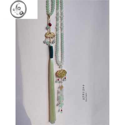 JiMi长款后缀流苏璎珞背云项链明制汉服配饰古风平安长命锁项圈颈链饰