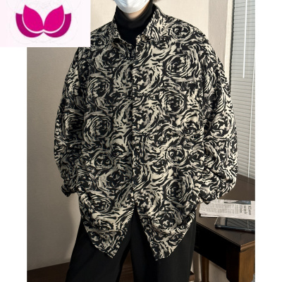 七斓花衬衫男高级感痞帅潮流宽松百搭美式炸街男生长袖衬衣外套