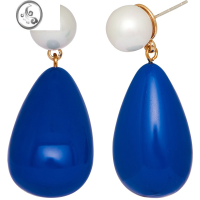 JiMi白百何同款耳环女蓝色水滴耳饰轻奢小众设计感高级感2022秋冬新款