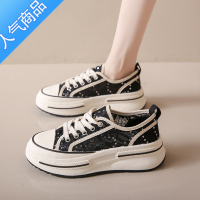 SUNTEK帆布鞋女2023新款夏季网面透气百搭厚底小白鞋蕾丝休闲运动鞋