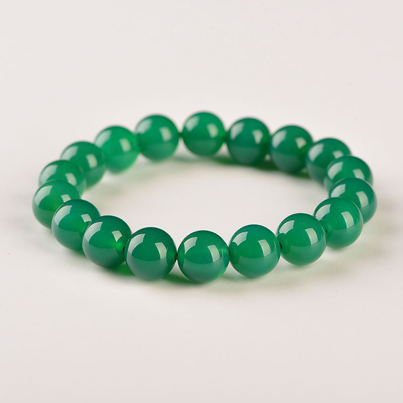 天然玛瑙单圈手链女绿玉髓手串圆珠佛珠水晶手饰12mm14mm10mm
