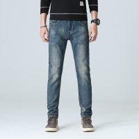 春季舒适男式磨破怀旧牛仔裤男青年复古水洗合体小直脚弹力男裤子