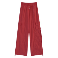 YIBUSHENG复古辣妹直筒工装休闲裤女季2024新款高腰口袋拖地抽绳束脚长裤