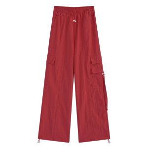 YIBUSHENG复古辣妹直筒工装休闲裤女季2024新款高腰口袋拖地抽绳束脚长裤