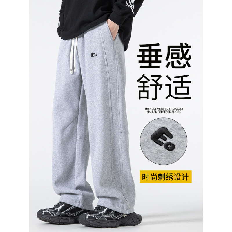 重磅阔腿卫裤男士秋冬季加绒加厚宽松直筒防风运动休闲长裤子_242