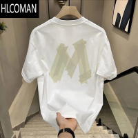 HLCOMAN潮牌M字印花圆领短袖上衣男女同款宽松百搭外穿白色t恤潮