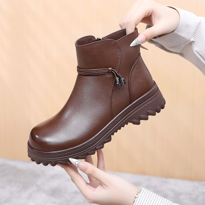 新款冬季马丁靴靴真皮女英伦风厚底加绒保暖短靴大码百搭女鞋