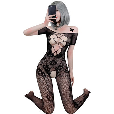 霏慕(Fee et moi) 女式情趣睡衣性感镂空提花开裆连身袜开裆床上情趣内衣丝袜女7509