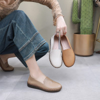 真皮平底复古一脚蹬女鞋乐福鞋舒适豆豆鞋春秋四季单妈妈单鞋