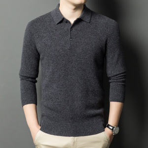 濮院羊毛衫100%纯羊毛翻领毛衣男士厚款455g冬季纯色保暖针织衫男
