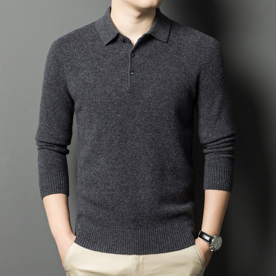 濮院羊毛衫100%纯羊毛翻领毛衣男士厚款455g冬季纯色保暖针织衫男