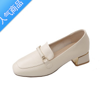 SUNTEK乐福鞋女2023春秋新款英伦风百搭软皮单鞋女通勤粗跟一脚蹬小皮鞋