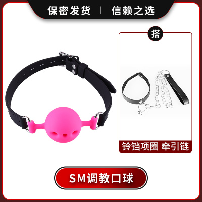 吉祥小炮SM调情趣用品玩具口球口塞乳夹口水球用具合歡房趣男女工具夫妻sp粉色（镂空）+铃铛项圈+牵引链