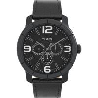 TIMEX天美时大表盘石英防水男士腕表黑盘皮质表带商务休闲多功能