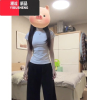YIBUSHENG奶黄色正肩短袖t恤女2024新款爆季小众设计感半袖修身短款上衣