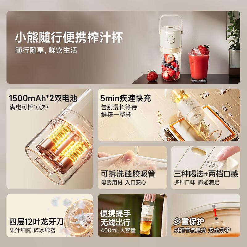 小熊(Bear)榨汁杯便携 电动多功能榨汁机小型果汁机 快充无线家用 LLJ-E04W5[升级款]