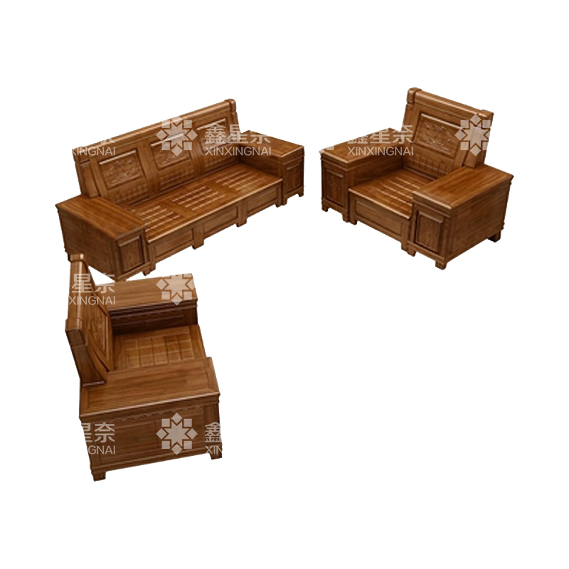 鑫星奈XXN4022940香樟木实木沙发组合新中式冬夏两用沙发 1+1+3沙发组合