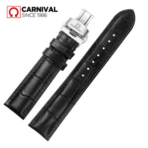 瑞士嘉年华手表 原装原厂配件平直接口 真皮表带 真皮革黑色棕色 蝴蝶扣双按扣正品手表 男士皮带嘉年华20mm其他