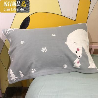 卡通棉纱布枕巾一对 吸汗透气一面毛圈一面纱布枕头巾加厚 三维工匠