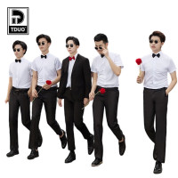 Tduo合唱演出服套装三件套 D03 套 白色短袖长裤 短衬衫+领结+长裤