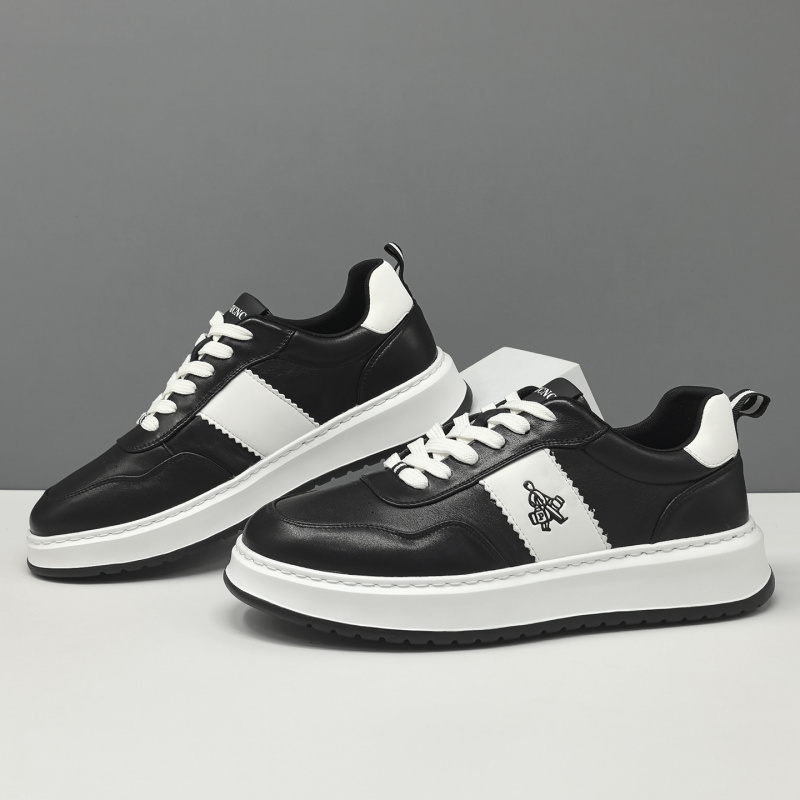 男生头层牛皮厚底百搭板鞋男款潮鞋真皮欧洲站男鞋男士透气休闲鞋