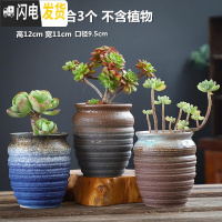 三维工匠粗陶老桩透气创意个性花盆陶瓷肉肉植物多肉花盆大号室内 XYD-01陶罐组合3个 大花盆容器