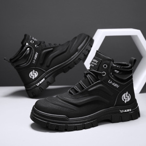 秋冬新款皮面复古时尚户外工作休闲高帮靴日常潮搭运动马丁靴男靴