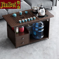 锦北 移动茶台家用竹木小茶桌烧水壶一体简约现代功夫茶几 80长全自动+孔雀茶具