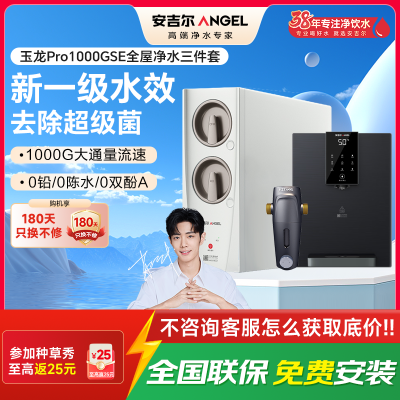安吉尔家用净水器母婴直饮机纯水直饮式净水机5年长效RO反渗透厨下式过滤器玉龙Pro1000GSE+前置+管线机三件套