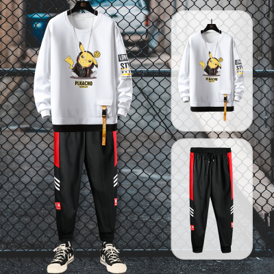 狮臣SHICHEN2020年秋季新款男士卫衣韩版套头休闲运动套装帅气一套衣服圆领宽松休闲卫衣套装男TZ9053白色L