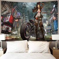 家柏饰(CORATED)摩托机车女孩背景布动漫床头卧室宿舍遮挡挂布壁毯挂毯 竖 图三 绒布150高*230宽厘米(横款)