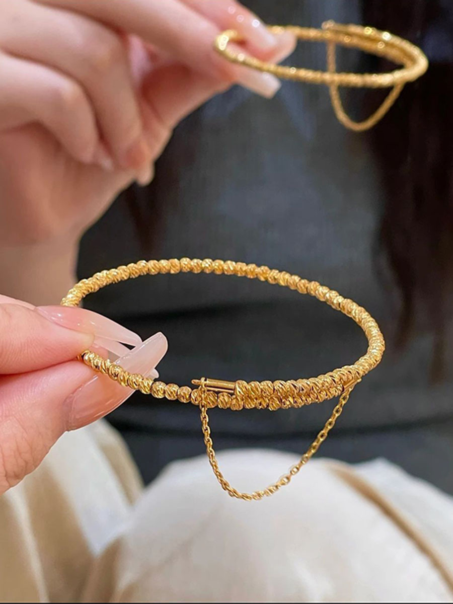 金色蹦迪珠弹力碎金子手链新款轻奢单圈记忆手镯气质百搭个性手环送女朋友老婆情人节七夕生日礼物