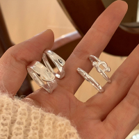 s925纯银几何爱心戒指组合简约百搭高级感小众指环开口食指戒送女朋友老婆情人节七夕生日礼物