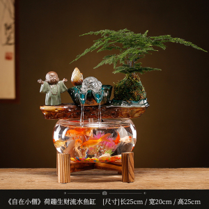 循环流水生财玻璃鱼缸家居客厅电视柜装饰办公室招财摆件开业礼品