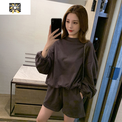 暖青汇秋装2020新款女装赫本风炸街两件套时尚洋气减龄显瘦卫衣短裤套装卫衣