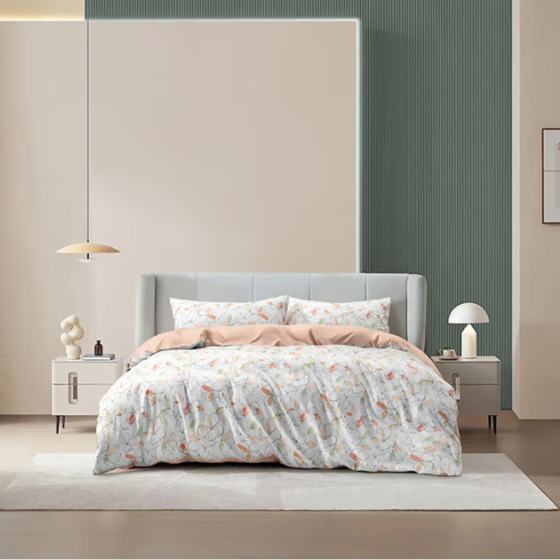 水星家纺橙时花信磨毛抗菌四件套200cm×230cm