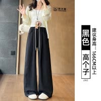 蓝色奶芙阔腿裤女2025新款夏季薄款垂感宽松慵懒松弛感冰丝山本裤